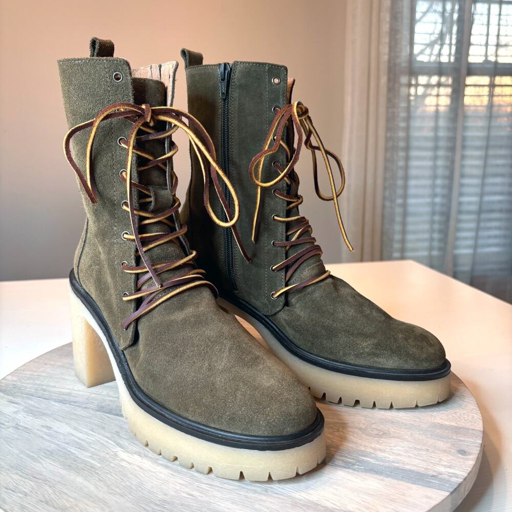 Free People Dylan Boots EU Size 40 US Sz 9 Green Suede Platform Lug Lace Up